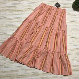 Matilda Jane NWT Apricot Tree Peach Pink Orange Striped Tiered Midi Skirt Small